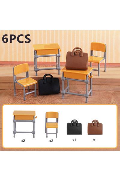 Choice3 Chair-6Pcs Mini Classroom Doll House Desk Chair Chalkboard Miniature ...