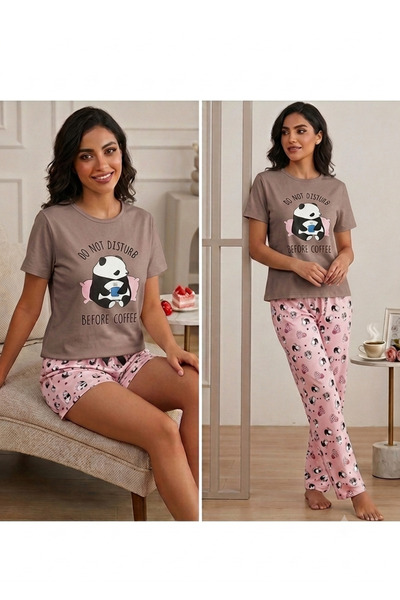 Nice Model طقم منزلي نسائي 3 قطع قطن بشورت وبنطال