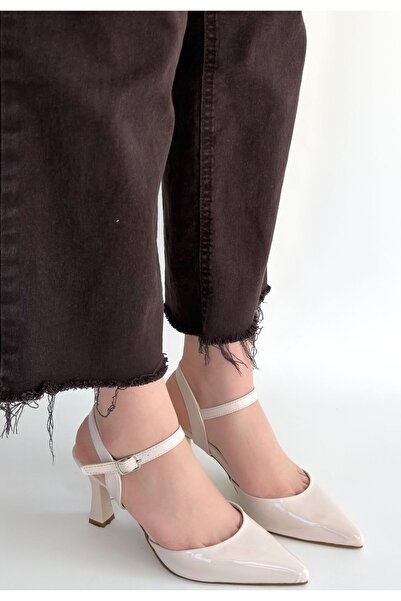 DMR Elegance Suden Beige Patent Leather Heeled Shoes