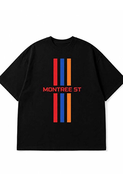 MONTREE تي شيرت مخطط ومطبوع كبير الحجم مصنوع من القطن بنسبة 100%