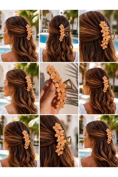 Elmosia Jewelry Pinterest Floral Hairpin Buckle 14K Large Size Korean Style Hair Clip