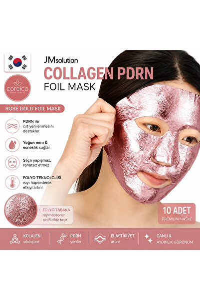JMsolution Collagen PDRN Firming Rose Gold Foil Mask 10 Adet (10 × 28 ml) – Kolajen ve PDRN Sıkılaşt