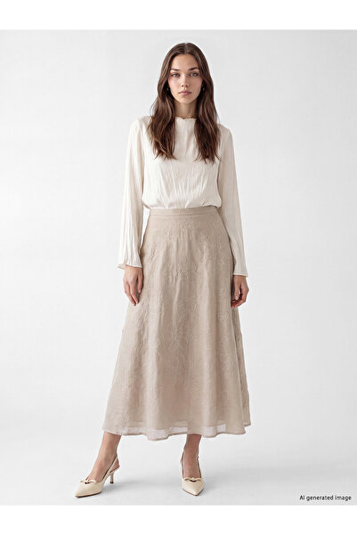 LC Waikiki Trendlucky Embroidered A-Line Skirt with Zipper at Waist