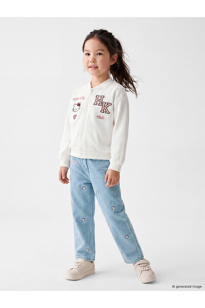 LC Waikiki Nevavm Farkıyla Wideleg Hello Kitty Embroidered Girls' Jean Pants