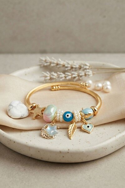 norsary Moon Star and Heart Model Blue Charm Women's Bracelet