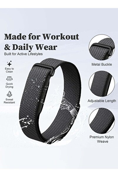 Margoun Woven Nylon Sport Loop Band for Fitbit Air – Breathable Elastic Replacement Strap with Secure Hook-and-Loop Fastener – Comfortable Lightweight Wristband - Black black