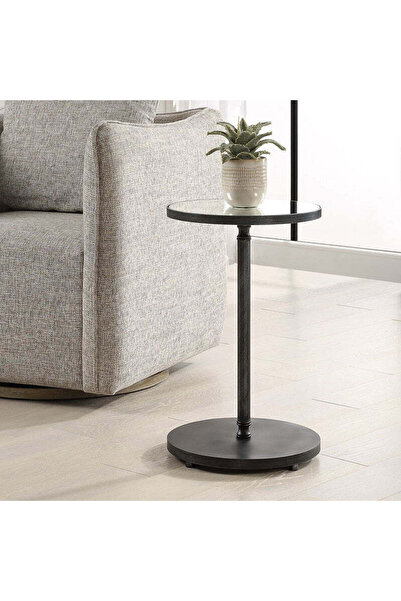 UTTERMOST Henzler 35 W x 58 H x 35 D Black Round Accent Table with Mirror Top