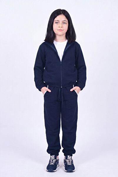 FYK KİDS Girl's High Collar Zippered Waist Tie Elastic Leg Sweatpants Set