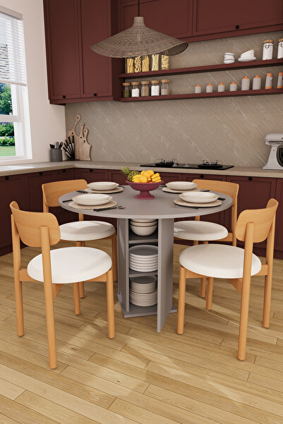 asratrend Modern Dolaplı 4 Kişilik Mutfak Yemek Masası ve Sandalye %100 MDF Y...