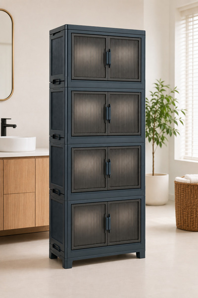 Karçiçeği Home 4 Katlı Çok Amaçlı Plastik Dolap 130x55x32 cm Antrasit | Kiler Banyo Mutfak Düzenleyici 200LT