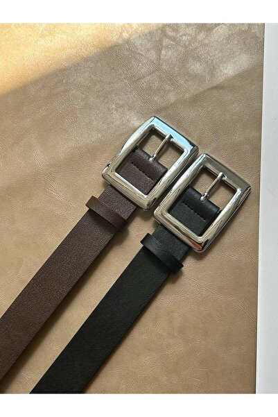 LİA KEMER 2-Pack Women's Square Buckle Silver Belt Waist Belt Coat Belt Dress...