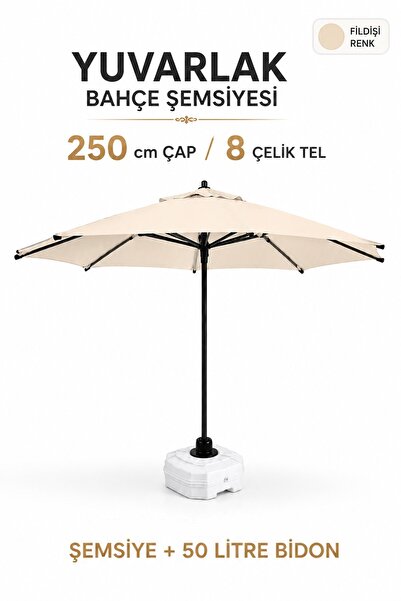 Düvenci Alubrella Yuvarlak Bahçe Şemsiyesi Fildişi 250 çap/ 8 tel BİDONLU