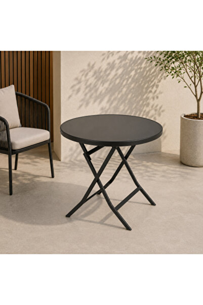 on home Round Folding Cafe Tables (Set of 2) 80 x 80 cm – Black