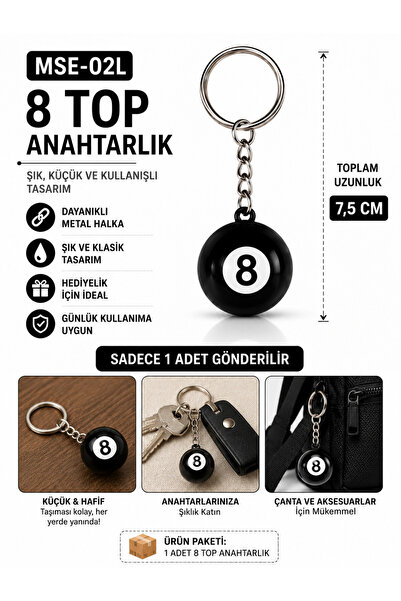 Erzi 8 Numara Top Anahtarlık – Bilardo Topu Tasarımlı Anahtar