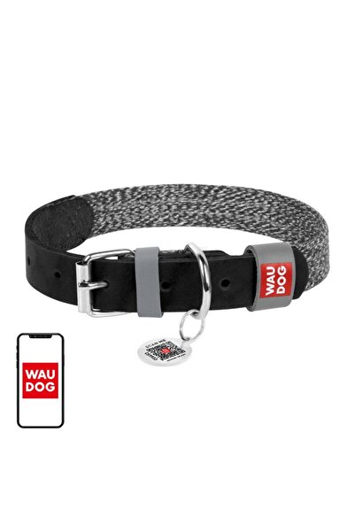 WAUDOG Нашийник за куче от кожа и рециклиран материал с QR код, размер M, шир...