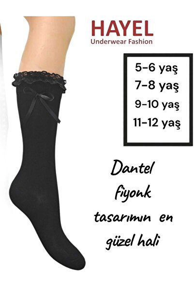 HAYEL 1 par čarapa za devojčice do kolena sa čipkom i mašnom, pamučne, kvalit...