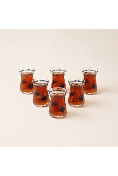 Evidea Kitchen Blue Elegance 6'lı Çay Bardak Seti - Şeffaf / Mavi