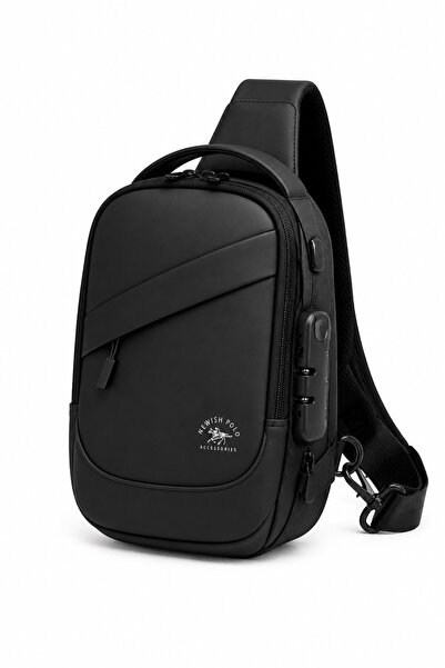 Newish Polo Erkek Siyah Usb Çıkışlı Çapraz Askılı Omuz ve Bel Çantası