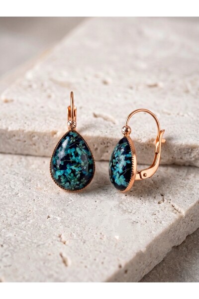 LADYMİRAGE Rose Gold Steel Earrings with Real Flowers