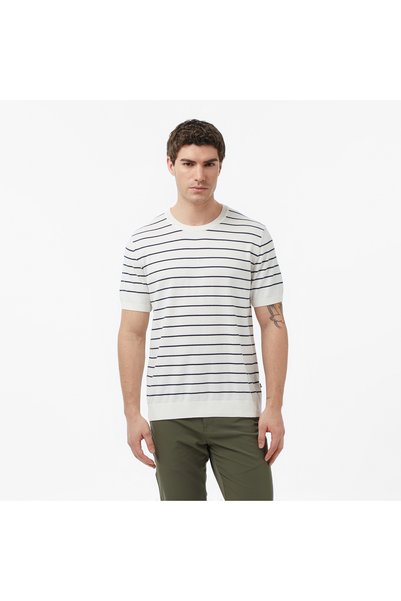 Nautica Erkek Krem Regular Fit Kısa Kollu Çizgili Triko