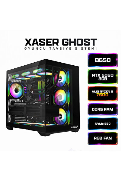XASER Ghost X140 Ryzen 5 7600 16GB Ram 1TB M.2 NVMe SSD 8GB RTX5060 Sıvı Soğu...