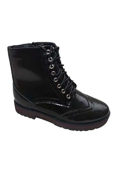 OEM Botina neagra usor imblanita, cu sistem de inchidere fermoar, siret