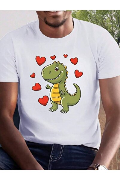 29CUN Men'S Casual Crew Neck T-Shirt Featuring An Adorable Dinosaur Heart Des...