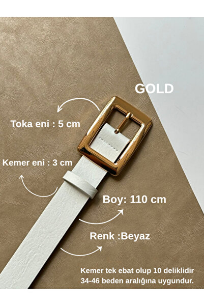 LİA KEMER 2-Pack Women's Black and White Gold Buckle Belt Waist Belt Jacket Belt Dress Belt Trouser Belt
