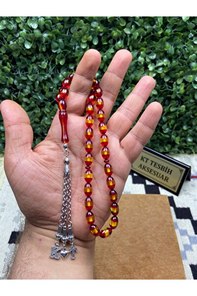 Kttesbihaksesuar 8x12 mm SÜRMELİ TOZ KEHRİBAR TESBİH HARFLİ TESBİH YAZILI KUT...