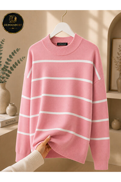 DepoExport Women's Striped Oversize Knitted Sweater