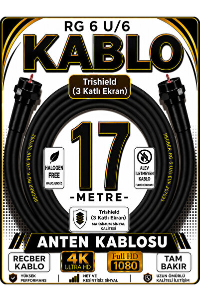Avarson Reçber RG 6 U/6 PHY-HF Trishield Koaksiyel Uydu Kablosu 307093 17 METRE