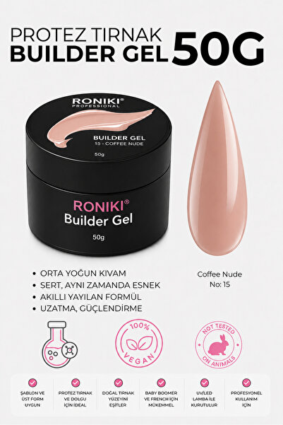 RONIKI Builder Gel 15 Coffee Nude 50 G – Coffee Nude Protez Tırnak Uzatma Jel...
