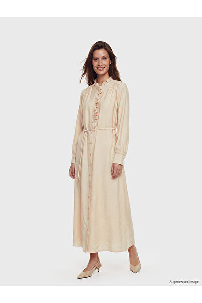LC Waikiki Original Ruffled High Neck Modal Blend Dress