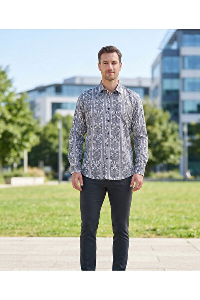 Chordi Long Sleeve Patterned Cotton Tencel Fabric Full Lycra Shirt