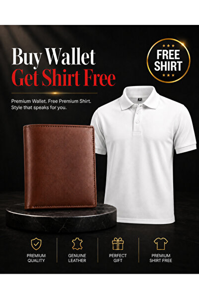 Generic Men’s Stylish Bifold Wallet with Free White Polo Shirt, Size M – 2-Pi...