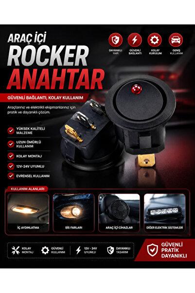 İyem Nokta Işıklı 3 Pinli ON-OFF-ON Buton Anahtar - 12V (10 Adet)