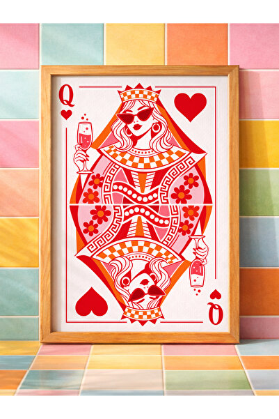 esnipix Kupa Kızı Poker Kartı Poster | Modern Duvar Dekoru | Pembe Estetik Od...