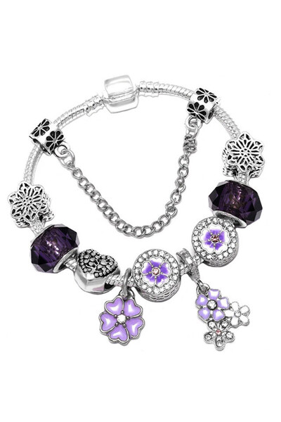 VeeShop Silver plated bracelet, tree with hearts, flowers and faceted crystal...