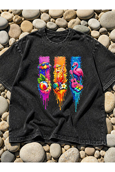 Pink Sky Unisex Oversize Vintage Washed Street Style Μόδα του δρόμου Βαμβακερ...
