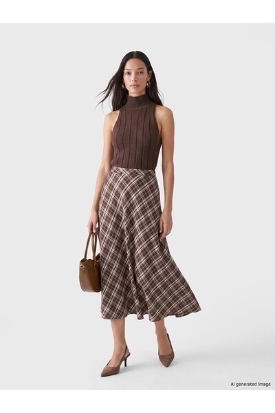LC Waikiki Two Mt Shop Quality Plaid A-Line Skirt with Zipper at Waist