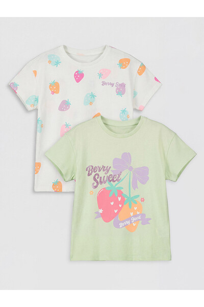 LC Waikiki Trendlucky Girls' T-Shirt with Oval Collar and Printed Design, Pac...