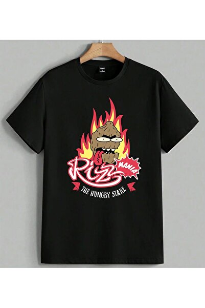 ELFERA Rizz Character Ates Comic Printed Unisex Oversize T-Shirt Black