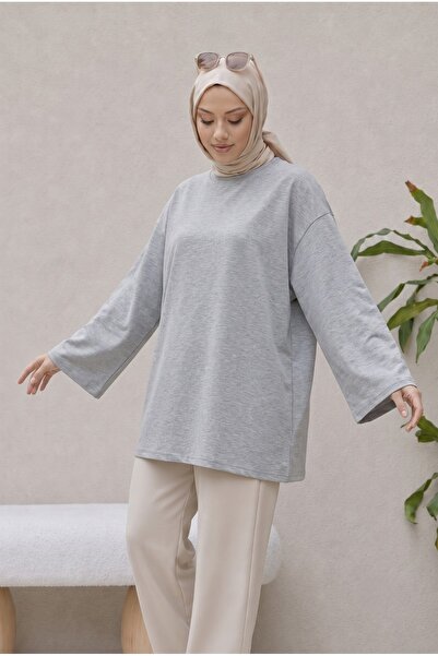 Lunfia Salaş Yuvarlak Yaka Tunik - Gri