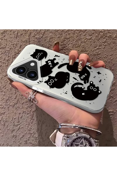 CHICASELUX iPhone 16 Compatible High-Quality Fun Black Cat Print Case, Cute a...