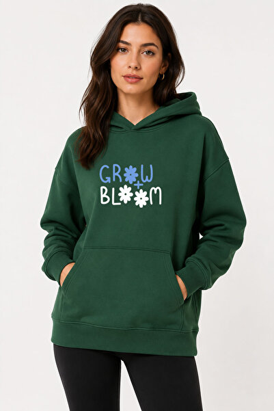 herkesemoda Grow Bloom Printed Hooded 2 Thread Rastered Sweatshirt