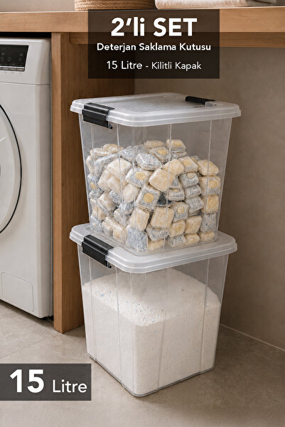 Meleni Home 2-Piece Locking Lid Storage Box - Dust Tablet Detergent Storage B...