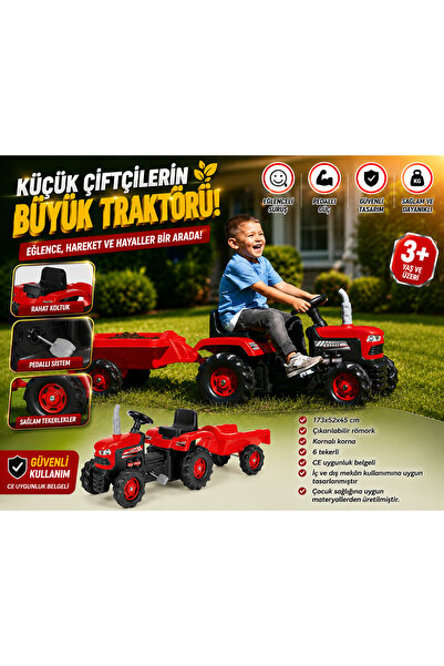 Cici Oyuncak Pedallı Çocuk Traktörü Römorklu 6 Teker Pedallı Oyuncak Traktör ...