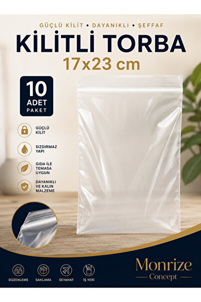 Monrize Concept 17x23 cm Kilitli Poşet 10'lu Paket | Şeffaf Kilitli Torba | Z...
