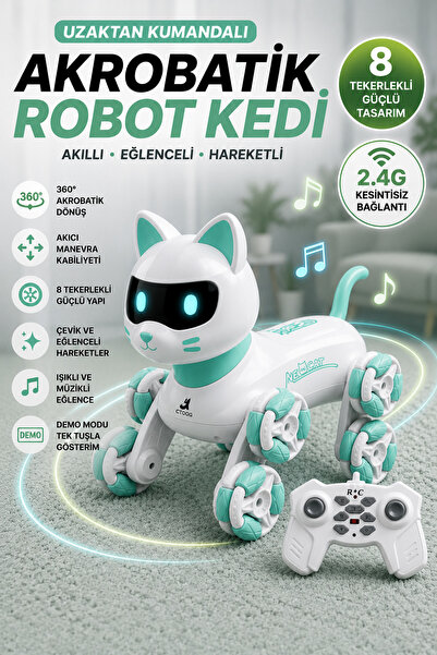 Oyunsal Uzaktan Kumandalı Akrobatik Robot Kedi – Işıklı, Müzikli, 360° Akroba...