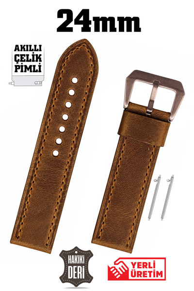 Saatse 24mm Brown Sport Crazy Nubuck Genuine Leather Watch Band Strap with Sm...